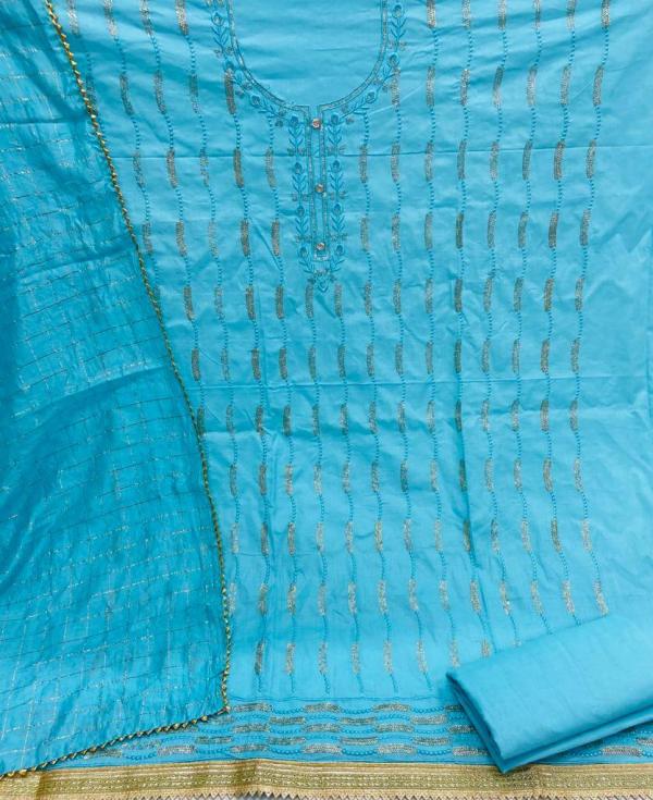 Chanderi Chex 1 Fancy Embroidery Dress Materials 